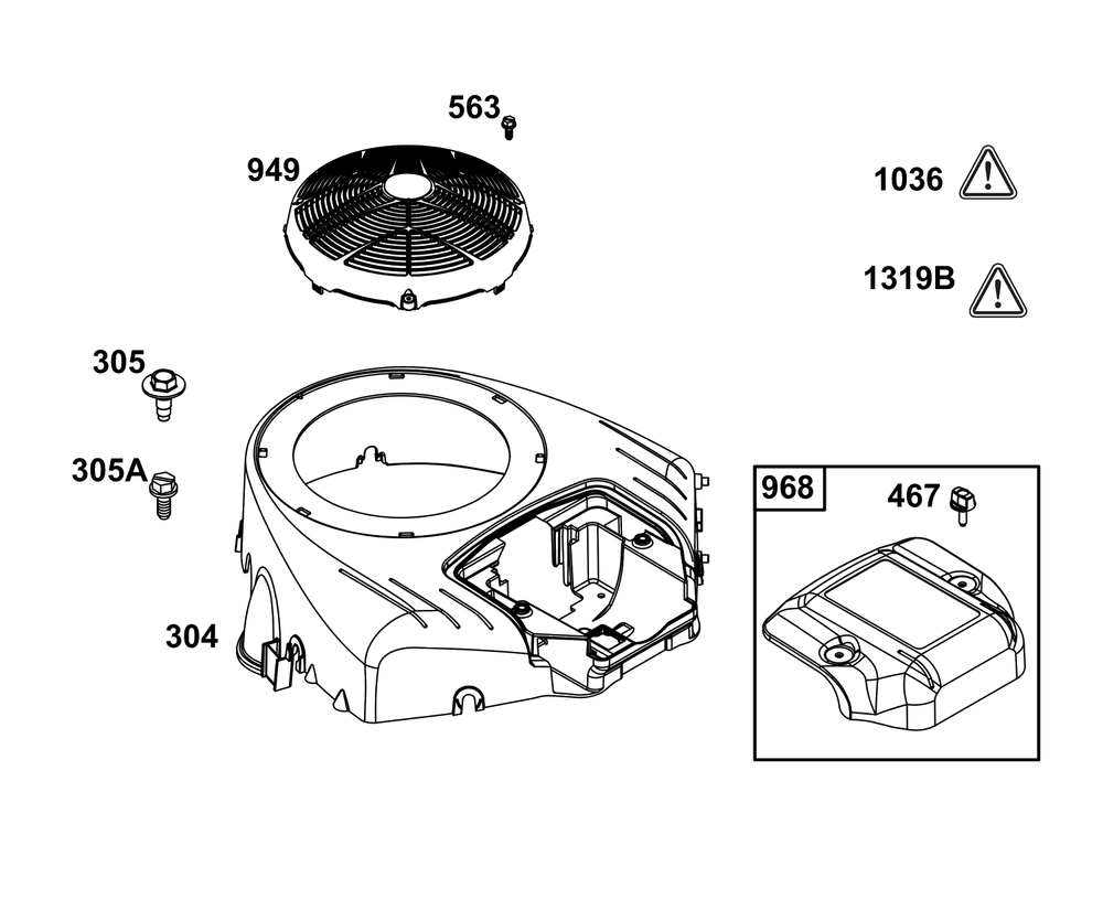Blower Housing Group Diagram and Parts List for 40N877-0049-B5  Briggs and Stratton Engine